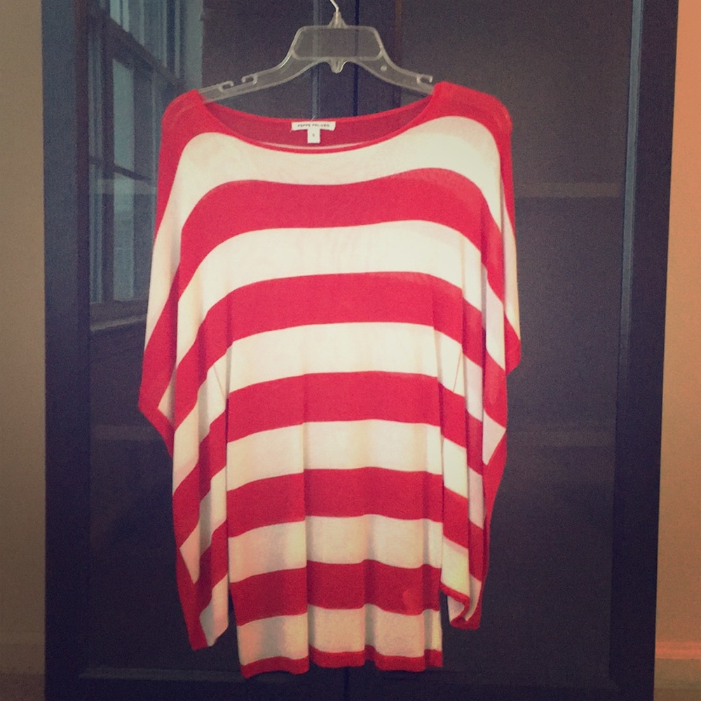 Red and white sheer flowy, blouse